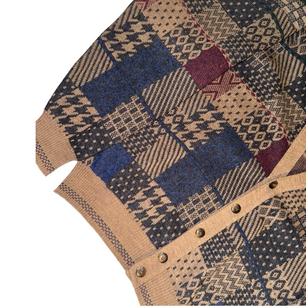 The Italian Sweater Vintage Brown Patchwork Wool Men’s Fall Cardigan - Picture 5 of 13